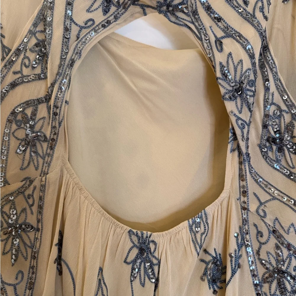 Free People Nude Dress with Navy Beaded Embroidery - Picture 7 of 9